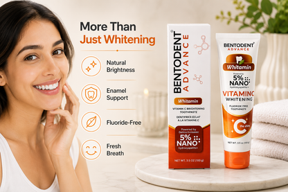 BENTODENT Advance Whitamin, 5% Nano Hydroxyapatite with Bentonite clay , Fluoride Free Nano Hydroxyapatite Toothpaste, Appropriate for Sensitive Teeth - for Adult Oral Care, Fresh Breath, Teeth Whitening 3.5 oz